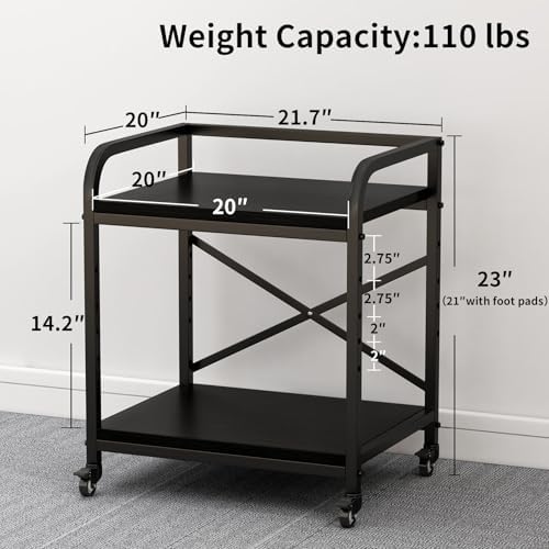 2 Tier Large Printer Stand, 20 x 20 Inches Printer Table with Storage Shelf, Rolling Printer Cart with Wheels for Home Office, Scanner Fax (Black) - Image 4