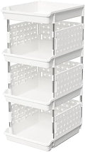 Lifewit Plastic Stackable Storage Baskets, 4 Tier Stacking Bins for Food and Clothes, Multifunctional Organizer for RV, Kitchen, Playroom, Pantry and Bathroom, 13.8"D x 11.8"W x 28.3"H, 1 Pack, White by Lifewit