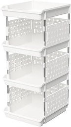 Lifewit Plastic Stackable Storage Baskets, 4 Tier Stacking Bins for Food and Clothes, Multifunctional Organizer for RV, Kitchen, Playroom, Pantry and Bathroom, 13.8"D x 11.8"W x 28.3"H, 1 Pack, White by Lifewit