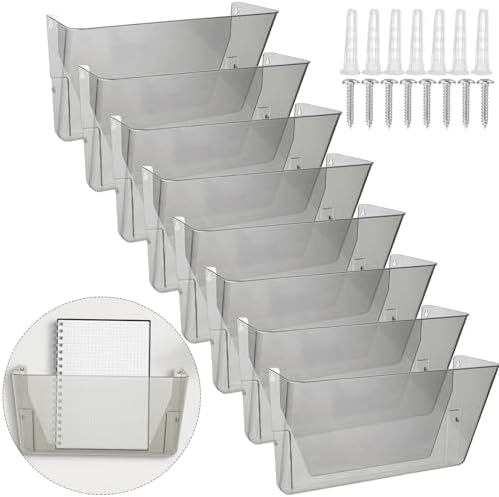 Colarr 8 Pcs Wall File Holder Organizer Plastic Wall Mount Mail Organizer with Screws Single Pocket Hanging Folder Paper Magazine Holder for Walls Office Home Classroom(Gray) by Colarr