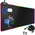 Mouse Pad with Magnetic Wireless Charging, Large Desk Pad Protector, RGB Black Desk Mat with 15W Fast Charger, Non-Slip Waterproof Mousepad for Office Home Gaming by miroddi