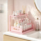 REALINN Pink Countertop Organizer, 2 Tier Vanity Shelf with Sliding Drawer by REALINN