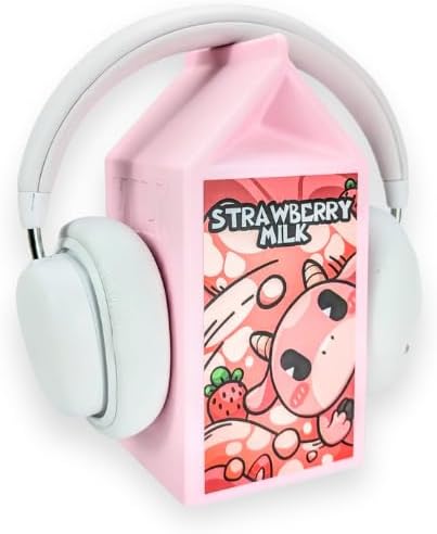 Milk Carton Headphone Stand - Universal Headset Holder - Cute Headphone Stand Hanger - Kawaii Desk Accessories - Pink Gaming Setup - Sturdy Desk Headset Mount (Strawberry Milk) by BeamTeam3D