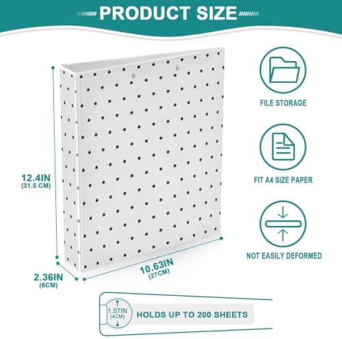 Standard View 3 Ring Binder, White Polka Dot Black Durable Flexible Portable Waterproof Hardcover 1.5 Inch D Rings 500-Sheet Capacity Organizer 2PC - Image 6