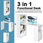 Tangkula White Computer Desk with Bookshelf, Writing Study Desk with Storage Shelves & CPU Stand, Modern Compact Computer Workstation for Home & Office, Space-Saving Design - Image 4