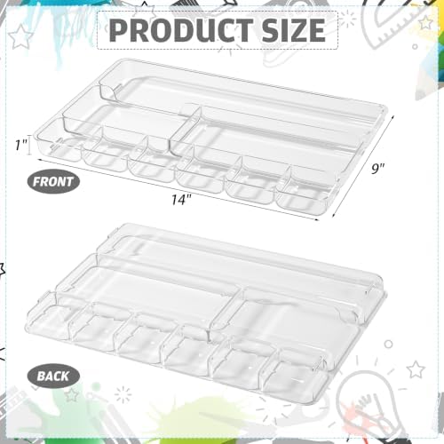 Junkin 8 Pcs Desk Drawer Organizer Tray 14" x 9" x 1", Clear - Image 2