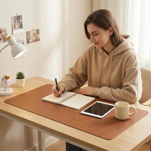 Desk Pad, 20" x 40" PU Leather Non-Slip Desk Mat Large Mouse Pad for Desktop, Waterproof Laptop Computer Writing Mat for Office, Home, Work, Gaming, Brown - Image 5