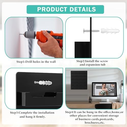 Suzile 2 Pcs 48 Business Card Holder Wall Mount 24 pockets each Business Card Display Wall with Hanging Hardware Acrylic Business Multiple Sticker Display for Office Home, 17.7'' x 15.7'', Black - Image 3