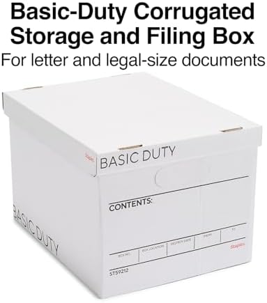 Staples Storage & Filing Box, Basic-Duty with Handles & Removeable Lid, Letter & Legal Size Documents, Stackable, 20-Pack, White/Black - Image 2