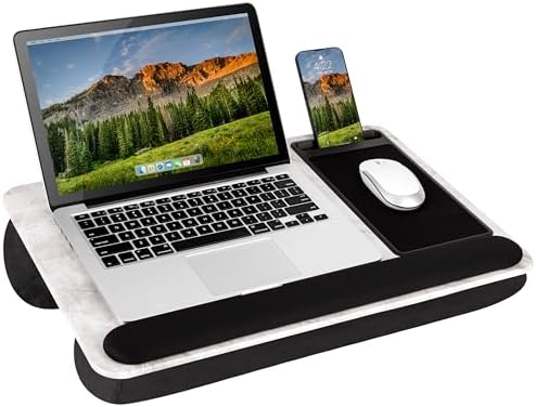 LAPGEAR Home Office Pro Lap Desk – White Marble, Fits 15.6” Laptops by LapGear