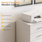 VINGLI 3 Drawer Wood Lateral File Cabinet with Adjustable Shelves & Locking Wheels, Printer Stand with Drawers for Letter Size Files, Sturdy White File Cabinets for Home Office, Study & Business - Image 6