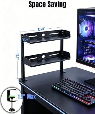 Yuxh Clamp on Desk Shelf 2‑Tier, Black, Large - Image 2