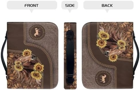 Women Bible Cover Case with Top Handle Tribal Horse Print Men Bible Book Cover Church Bag Carrying Case with Pocket - Image 3