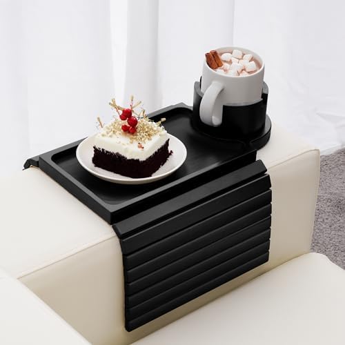 GHKINMAL Couch Arm Tray with Cup Holder,Fits Arm 6.3"+Wider,Black Bamboo by GHKINMAL