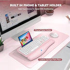 Wireless Keyboard and Mouse Combo, Full-Sized Ergonomic Wave Keys Keyboard with Memory Foam Wrist Rest & Phone Holder, 2.4G Quiet Keyboard Mouse Work Setup for PC Laptop, Office or Home (Pink) - Image 5