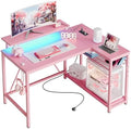 Bestier 42-Inch Pink L-Shaped Gaming Desk with Charging & LED by Bestier