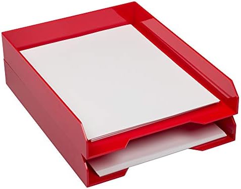 JAM PAPER Stackable Paper Trays - Red - Desktop Document, Letter, & File Organizer Tray - 2/Pack by JAMPaper