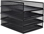 A3 Metal Letter Tray, 2pcs/4pcs/6pcs, Stackable Paper Tray, Metal Mesh Desktop Organizer, File Document Storage Rack for Home, Office, School, Black/White, Horizontal/Vertical (4, Vertical,Black) by Unknown