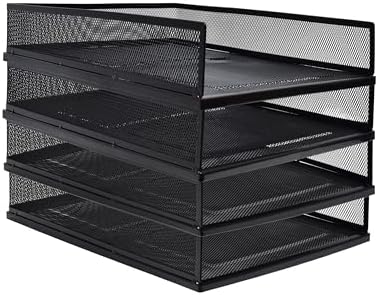 A3 Metal Letter Tray, 2pcs/4pcs/6pcs, Stackable Paper Tray, Metal Mesh Desktop Organizer, File Document Storage Rack for Home, Office, School, Black/White, Horizontal/Vertical (4, Vertical,Black) by Unknown