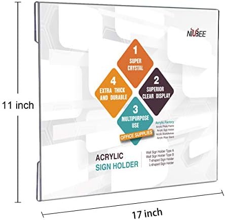 NIUBEE Acrylic Sign Holder 11 x 17 Horizontal Wall Mount Sign Holders Clear Acrylic Frame with Double Sided Tape Clear Poster Frames Plastic Sign Holder for Office, Home, Restaurant, Landscape, 6 Pack - Image 2