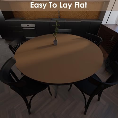 Round Table Pad, 1.8mm Thick, Dia.48 Inch, Leather Table Cover, Dining Table Protector, Mud Color + Champagne Gold - Image 5