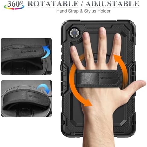 SEYMAC stock Tablet Case for Lenovo Tab One / K9 (TB305FU) 8.7 inch Drop-Proof Protection Cover with 360° Rotate Stand & Strap [Pen Holder] & Screen Protector 2025, Black (Pack of 2) - Image 3