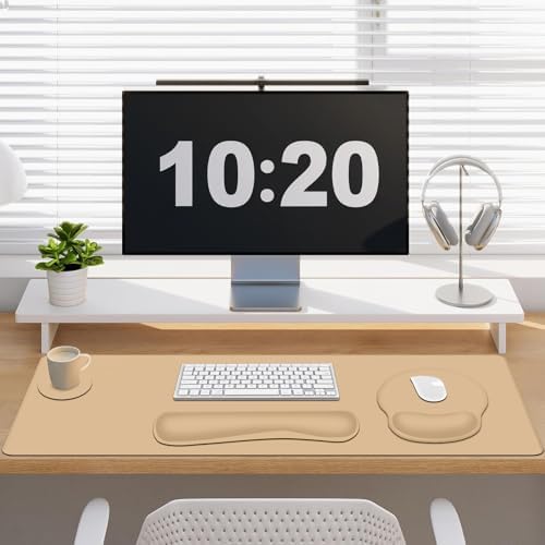 4 PCS Mouse Pad Desk Mat Protector, Keyboard Wrist Rest + Comfortable Mouse Pad Wrist Rest +Coaster, Large Gaming Mousepad for Computer Laptop, 35.4"X 15.7" Deskpad for Office Home I Sand Color - Image 6