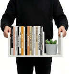 100% Solid Wood Adjustable Desktop Bookshelf With Movable Divider, Retro Tabletop Bookshelf With Convenient Handle Design for Living Room, Home, Office, Perfect for Magazines, Books, Files (White) - Image 5