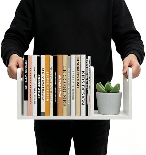 100% Solid Wood Adjustable Desktop Bookshelf With Movable Divider, Retro Tabletop Bookshelf With Convenient Handle Design for Living Room, Home, Office, Perfect for Magazines, Books, Files (White) - Image 5