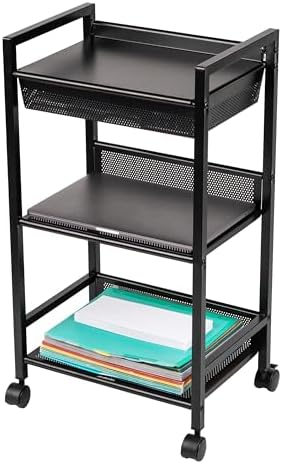 Mind Reader Cart with Covered Compartment, Office Organizer, Storage, 3-Tier, Office, Metal, 15.5" L x 11" W x 28.25" H, Black - Image 5