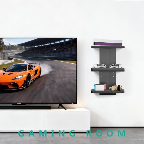 WALI Floating TV Projector Shelf, Holds Up to 22lbs, Black Floating Shelf for Under TV for DVD Players, Cable Boxes, Routers, Game Consoles, PlayStation Accessories (CS303NB), 3 Shelf - Image 6