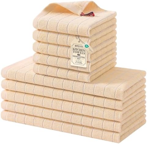 Homaxy Cotton Terry Kitchen Towels and Dishcloths Set of 10, Apricot by Homaxy