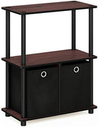 Furinno TURN-N-TUBE Storage Shelves, 3-Tier Toolless Book Shelf with Storage Bins, Display Shelf, for Organization and Storage, Living Room, Garage, Home Office, Dark Cherry - Image 5