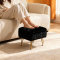 Small Foot Stool with Storage & Gold Metal Legs, Small Ottoman Foot Rest Under Desk for Couch, Chair, Black Furry with High-Density Resilient Sponge by ACEQLYT