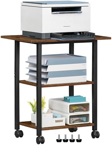 Lerliuo 3-Tier Printer Stand, Industrial Rolling Printer Table with Storage by Lerliuo