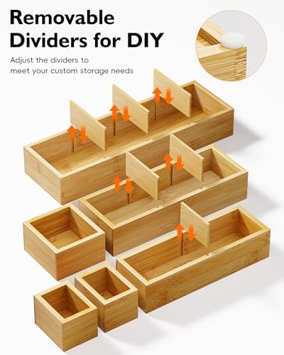 12-Piece Bamboo Drawer Organizer Set, 24 Compartments Modular Storage - Image 3