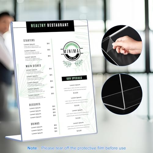 DECOHOBO 12 Pack Acrylic Sign Holder 8.5 x 11, Clear Plastic Display Stands for Tabletop, L-Shape Acrylic Stands for Flyers, Documents, Office, Restaurants, Vertical Sign Holder 8.5x11 for Desktop - Image 3
