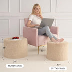 Hansleep Round Pouf Ottoman Foot Rest, Footstool, 20 x 15 Inch, Brown - Image 2