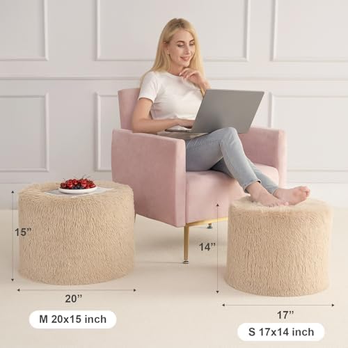 Hansleep Round Pouf Ottoman Foot Rest, Footstool, 20 x 15 Inch, Brown - Image 2