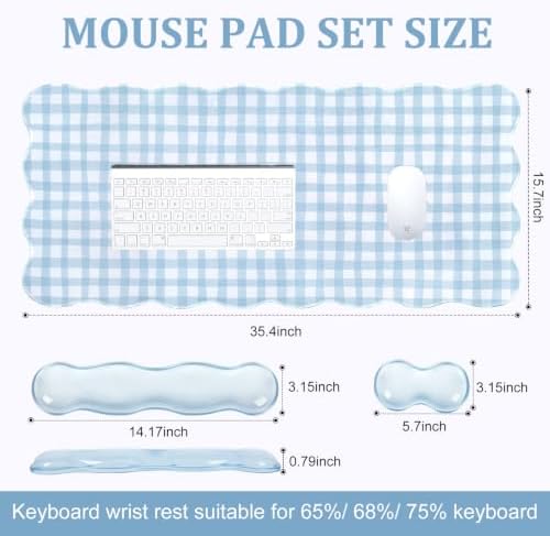 L-SPOUTTO Blue Checkered Mouse Pad Set,Cottagecore Scalloped Desk Mat Set - Image 5