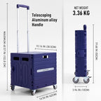 Folding Utility Cart Portable Rolling Crate Handcart Foldable Shopping Trolley Collapsible, with Lid, on Wheels, for Grocery, Garden, Office, Storage, Teacher, Tool (Purple) - Image 4