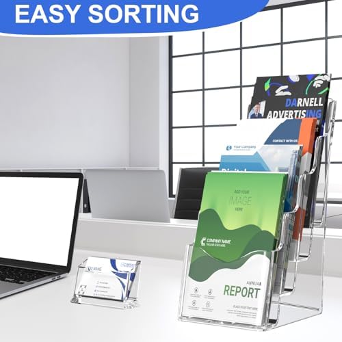 4 Pcs Acrylic Brochure Holder, 4 x9 Inches Flyer Holder, 4 Tier Clear Pamphlet Holder, 4 Inch Wide Magazine Literature Organizer Holder, Brochure Display Stand, for Wall Mount or Desktop Use - Image 5