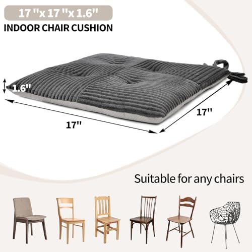 Office Stacking Chair Cushions 4 Pack, Corduroy High Density Foam Kitchen Seat Cushions with Ties, Square 17" x 17" Indoor Non-Slip Dining Chair Pads, Grey，4pcs - Image 4