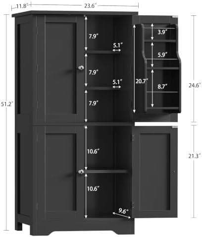 Pantry Cabinet with 4 Doors, Kitchen Storage Cabinet with Door Shelves, - Image 3