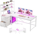 DurayLoly L Shaped White Desk with 3 Drawers,Shelf and PC Stand for Storage by Durayloly