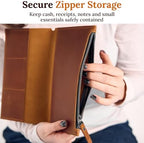 A5 Leather Journal Insert (5.8" x 8.3") – Handmade Leather Organizer Insert with Card Slots & Zipper Pocket, Refillable Notebook Insert for A5 Cover, Leather Journal Accessory, Warm Brown - Image 5