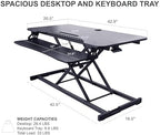 Rocelco 43" Height Adjustable Standing Desk Converter with Premium Dual Monitor Arm Mount - Tall Stand Up Tabletop Riser and Tablet Slot - Computer Workstation - Keyboard Tray - Black (R VADRB-43-MA2) - Image 3