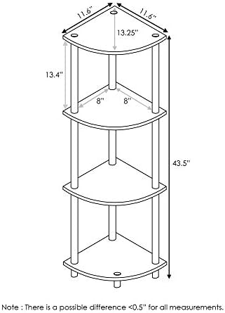 Furinno TURN-N-TUBE Corner Shelf, 4-Tier Corner Bookshelf, Display Storage Shelves with Open Shelves, for Organization and Storage, Living Room, Home Office, Garage, French Oak - Image 3