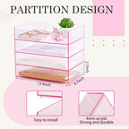 Harloon 4 Tier Paper Organizer Letter Tray Pink Acrylic Desk File Organizer Heavy Duty Stackable Documents Clear Letter Paper Holder Office Tray for A4, Office Classroom Home File Pad Notebooks - Image 2