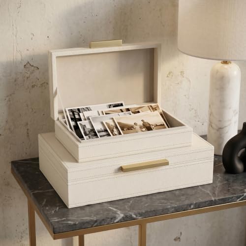 Decorative Storage Boxes with Lids, Set of 2 PU Leather Organizer Boxes by SUJUN